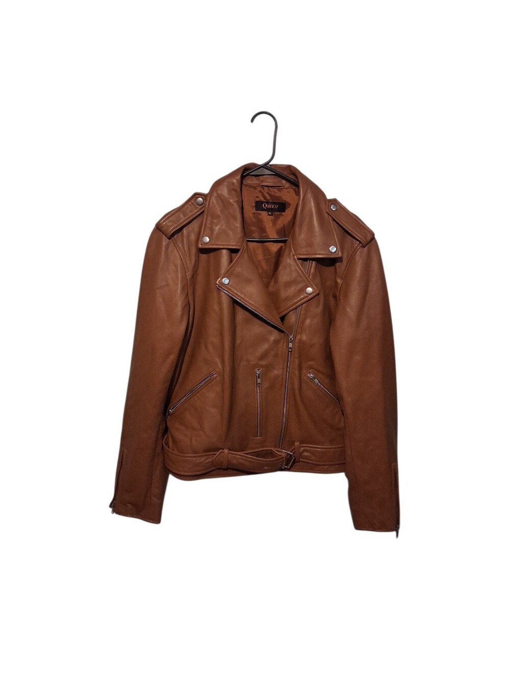 Quince Women 100% Sheep Leather Motorcycle Jacket Cognac Brown Size XL